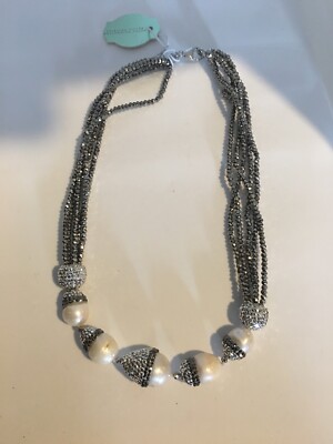 Iris & lily London fresh water pearl sterling silver necklace white grey new