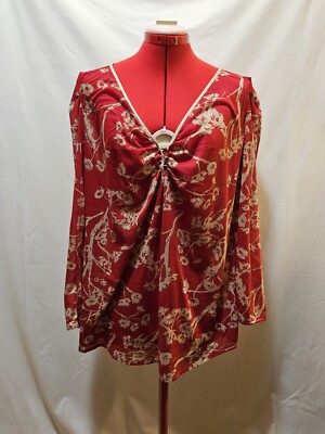 NWT MNG By Mango Red And Tan Floral Blouse. Size 12