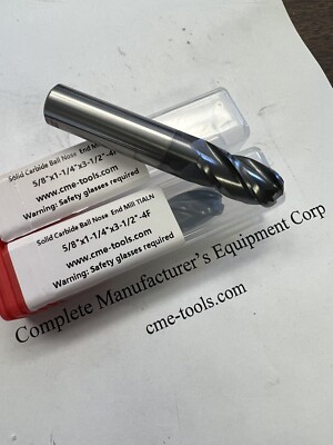 2pcs 5/8'' Tialn coated solid Carbide End Mills 4 Flt  Ball Nose End 1006-BTN-58