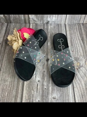 

JESSICA SIMPSON Женские черные шлепанцы с люцитовыми ремешками Tislie, размер 6 м, Черный, JS-TISLIE