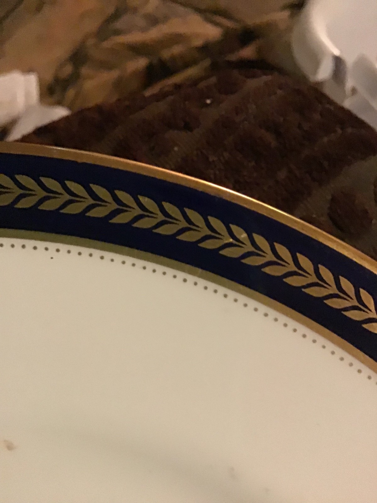 6- dinnerplates made in England  coal port blue wheat bone china established1750