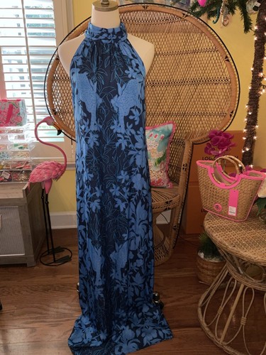 Pre-owned Lilly Pulitzer Donita Maxi Dress Navy Spotting A Pattern Size 4,16 In Multicolor