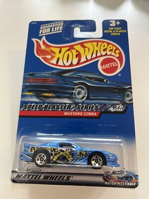 2000 Hot Wheels Speed Blaster Series Mustang Cobra Blue White w/Chrome 5 spoke