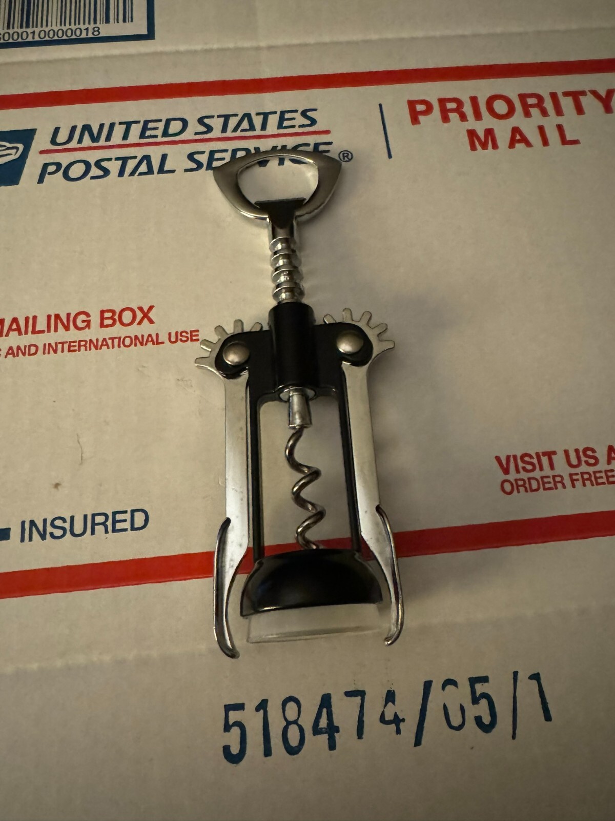 1990s Classical Chromed Winged Corkscrew Wine Bottle Opener Black & Silver **New