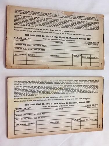 2 Vintage Gold Bond Trading Stamp Books Never Used, great collectible 1960's