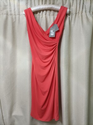Bnwt size XS Oasis fitted stretch sleeveless ruched detail dress In Coral 