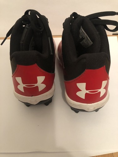 Toddler Boys Size 8 High Top Under Armour Cleats Red And Black Baseball