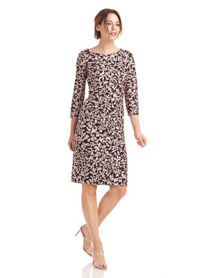 Женское приталенное платье-футляр с рукавом 3/4 на бордовой сетчатой подкладке из коллекции JS COLLECTIONS 6