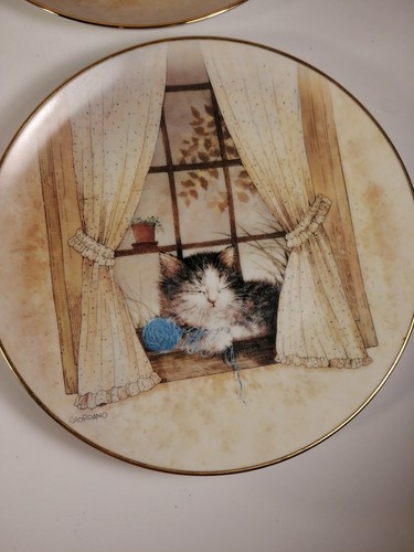 Knowles 8in Cat Plates Collectors 1990s Giordano Art Lotx4