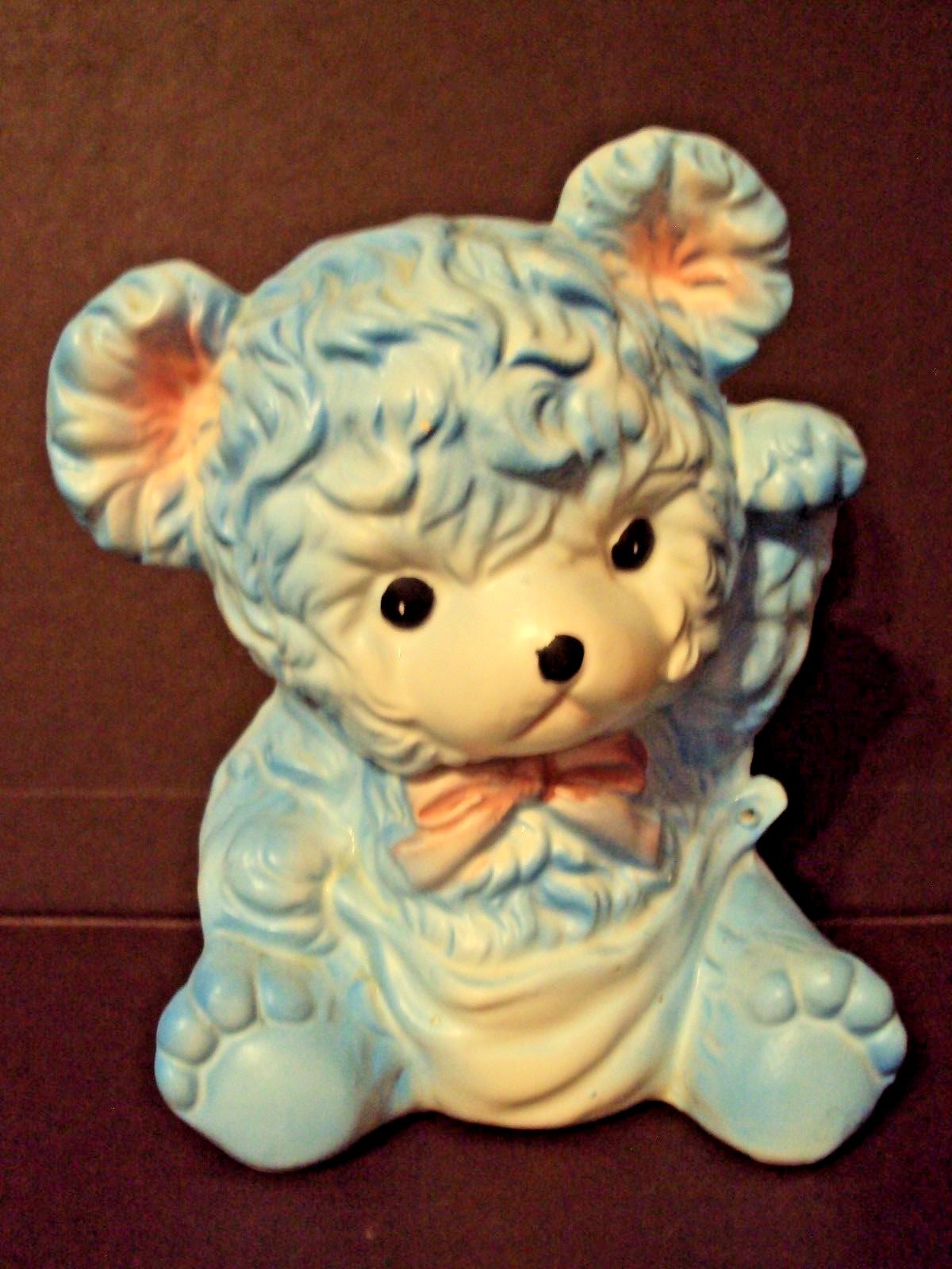 Vintage 1964 RELPO Blue Teddy Bear Planter Baby Nursery Japan Ceramic Label