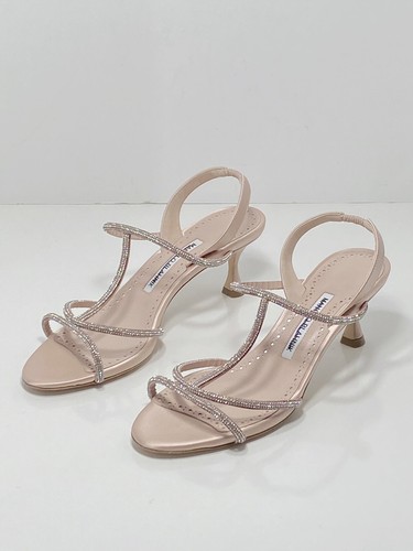 Manolo Blahnik Lucecry Satin Embellished Slingback Sandals