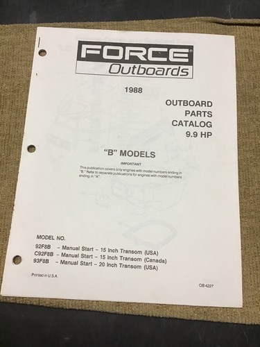 1987 Force Outboards Parts Catalog 9.9 HP “B” Models B2BH | eBay