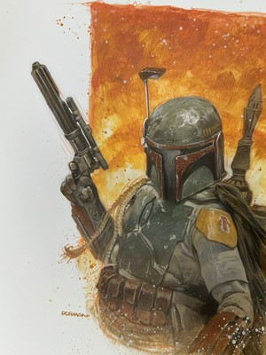 Boba Fett Original Art - Dave Dorman 10 x14  Painting Mixed Media Star Wars  