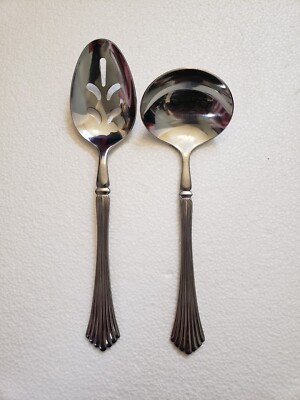 Rogers International Cascade Stainless Set of 2 Serving Spoons Flatware Korea