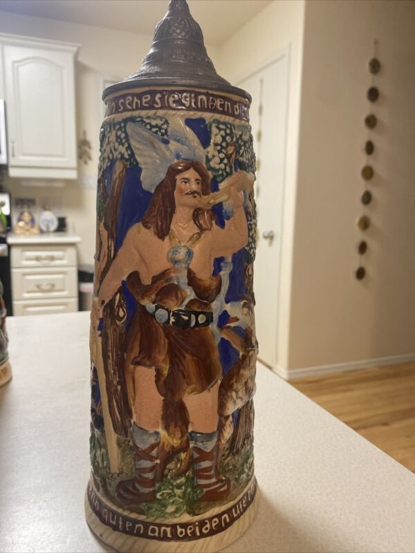 Rare Germanic  warrior, maybe Siegfried, large beer stein vintage