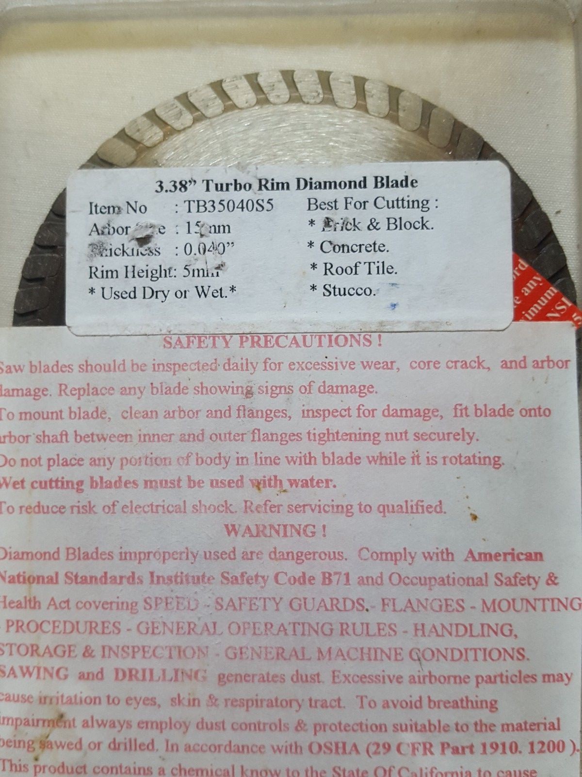 Panco Diamond Tools 3.38 Turbo Rim Blade