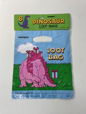 RARE VTG 1987 NOS NEW Dinosaur Loot Goodie Bags 8 Loot Bags Made Taiwan New