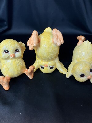 Vintage Fitz And Floyd Set Of 3 Chicks And Eggs Tumbling Chick Figurines 1999