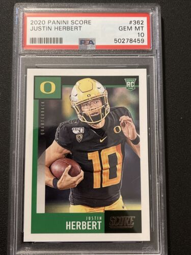 2020 Score Football Justin Herbert ROOKIE RC #362 PSA 10 GEM 2020 Score Football Justin Herbert ROOKIE RC #362 PSA 10 GEM
