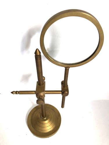 Jewelers Magnifying Glass Adjustable Brass Stand Desktop Vtg Ross Evans London