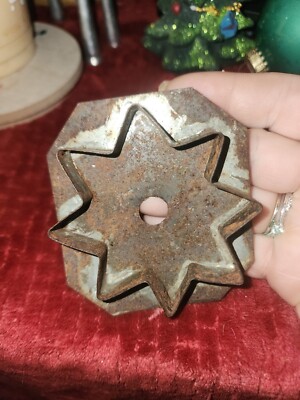 Antique Primitive Hand Made Soldered Tin Metal Cookie Cutter Flower Folk Art 