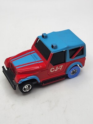 Tyco CJ-7 Jeep Blue Red Truck Slot Car Tested Runs + Working Lights