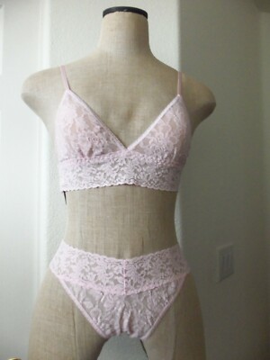 Hanky Panky Bliss Pink Signature Lace Triangle Padded Bralette M  Original Thong