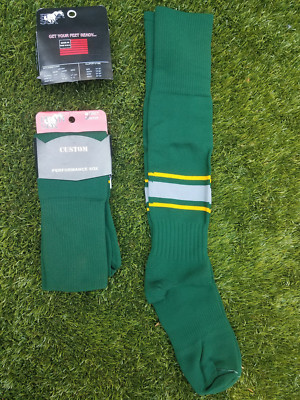 Baseball Socks, Forest Green w/ Gold and Grey Northwestern Stripes, size 5-9