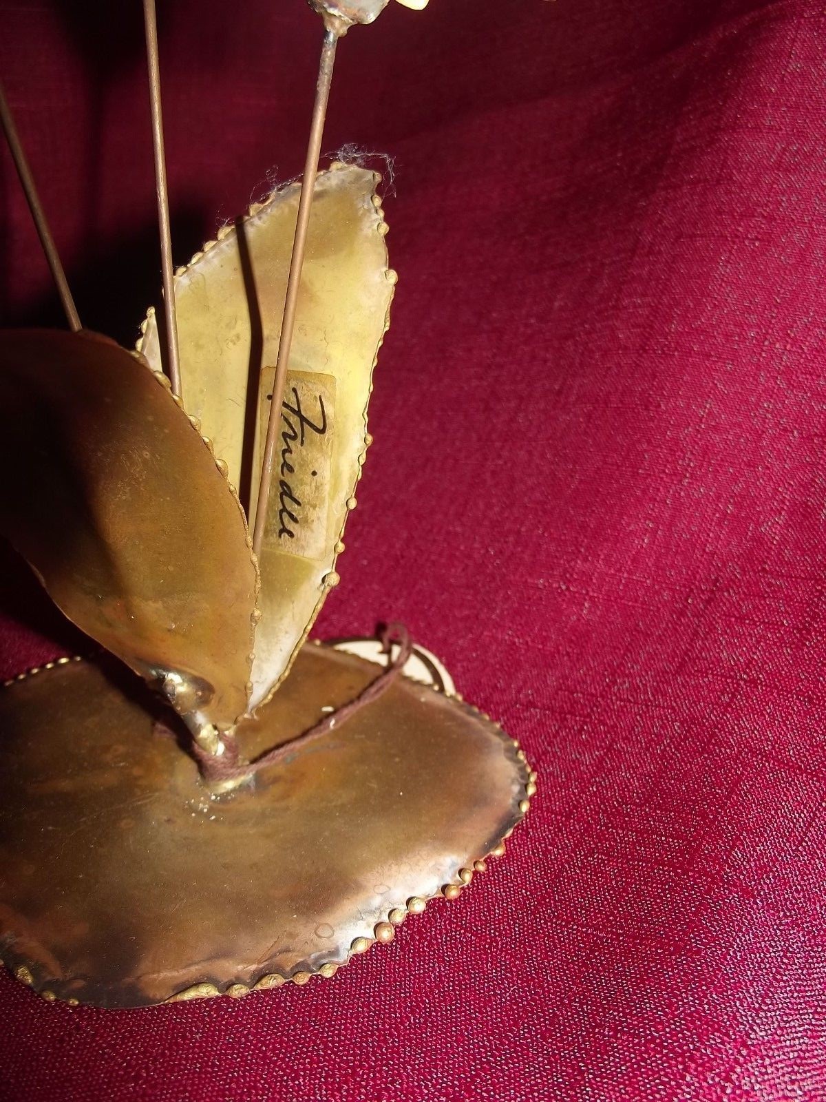 WILLIAM FRIEDLE NY SIGNED BRASS SCULPTURE PINK FLOWERS