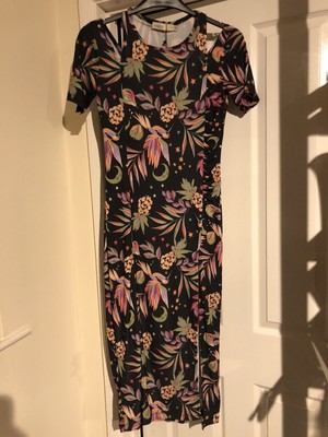 Designer Oasis Tropical Bird Fruit Moon Floral Print Summer Midi Dress Size XS