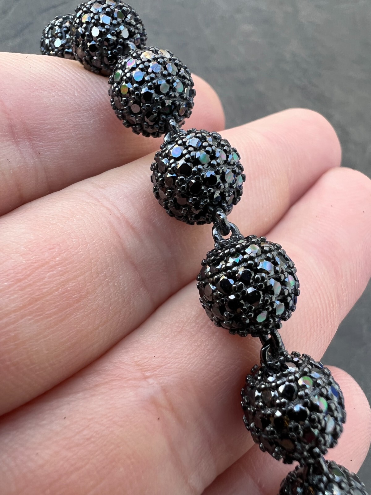 Pre-owned Harlembling Black Moissanite Ball Chain - Black Rhodium Over 925 Silver - Shambala Necklace