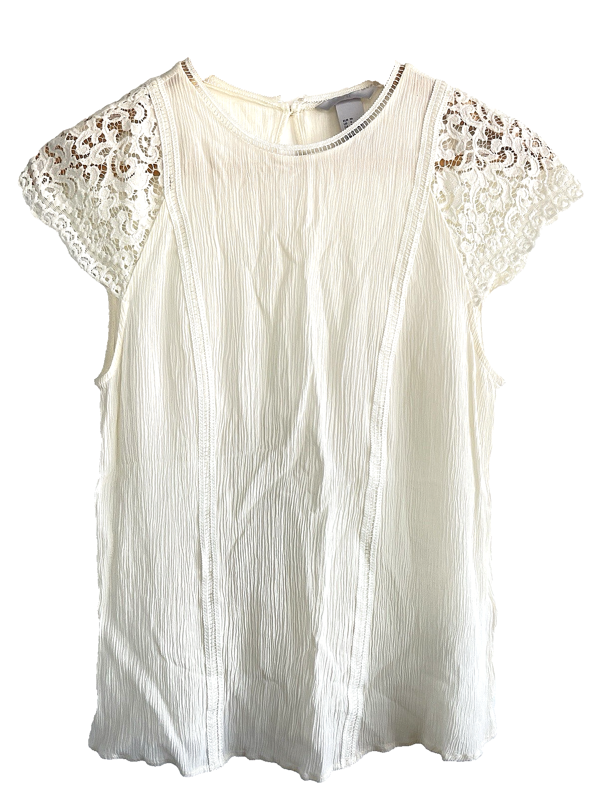 H&M Womens Size 6 Off-White Lace Sleeve Round Neck Formal Top XS