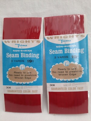 2 NIP Vintage Wright's Rayon Seam Binding 3 Yards ~ Red 65 Cranberry