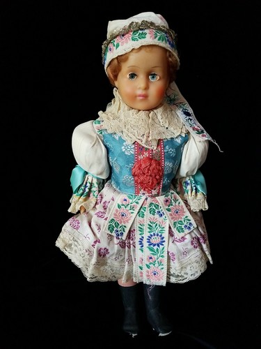 【antique doll】lithograph vintage ANTIQUE Composition Baby Doll 18”Open Mouth Blinking Eyes