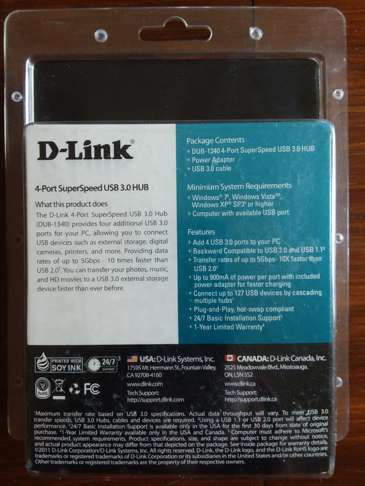 D-LINK> DUB-1340> 4-PORT SUPERSPEED USB 3.0 HUB> BRAND NEW IN FACTORY SEALED BOX