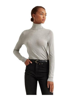 

RALPH LAUREN Женский серый приталенный пуловер в рубчик с длинным рукавом и высоким вырезом