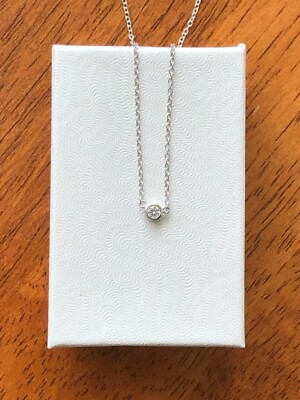 Dainty Bezel Cz Solitaire Necklace 925 Sterling Silver Mini Cz Pendant 3mm 17.5''