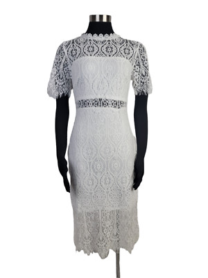 Francesca's Rhea Lace Dress Women's SMALL White Bodycon Midi Cocktail Party NEW