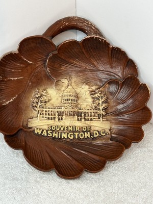 Souvenir Of Washington D.C. Trinket Dish BVR Wood 8 Inch Vintage Gold Letters