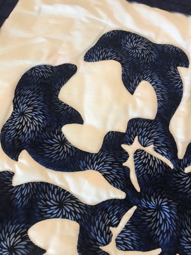 Completed Finished Hawaiian Quilt Dolphin Wall Art Decor Hand Stitched Applique