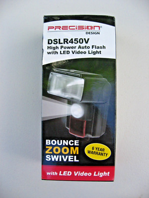 Precision Design DSLR450V High Power Auto Flash with LED Video Light. New.