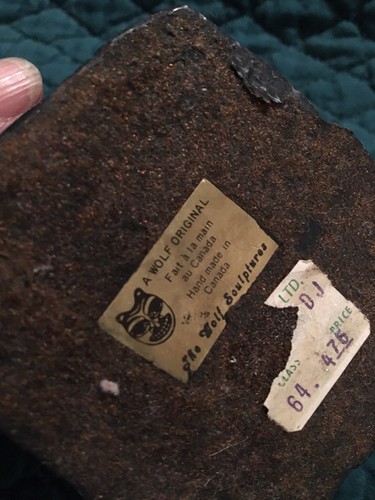 Wolf sculpture original panther or mountain lion with her cub.  Soapstone.  Orig