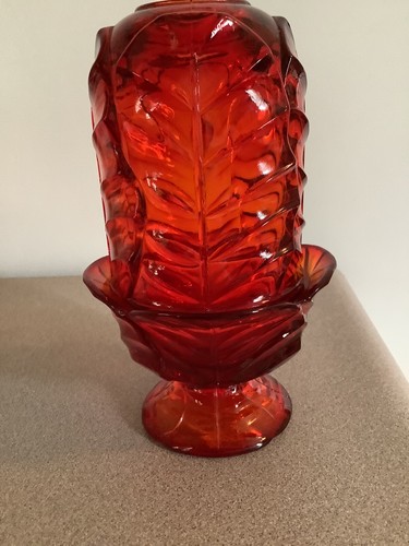 工芸品 Amberina Red amber Lamp Shade Viking Glass Red Amberina Cabbage Leaf Fairy Lamp | eBay