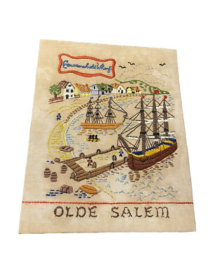 Vintage Olde Salem Wharf Needlework Cross Stitch On Linen
