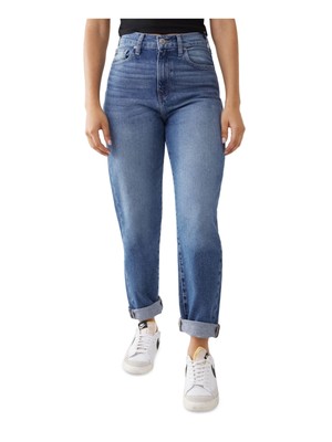 

TRUE RELIGION Женские синие джинсовые джинсы прямого кроя с высокой посадкой стрейч, талия 27, Синий, 205553
