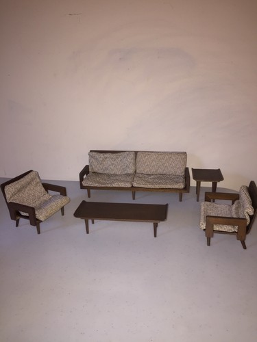 Vintage 1958 MATTEL BARBIE WOOD MID CENTURY FURNITURE SOFA COFFEE & SIDE TABLE