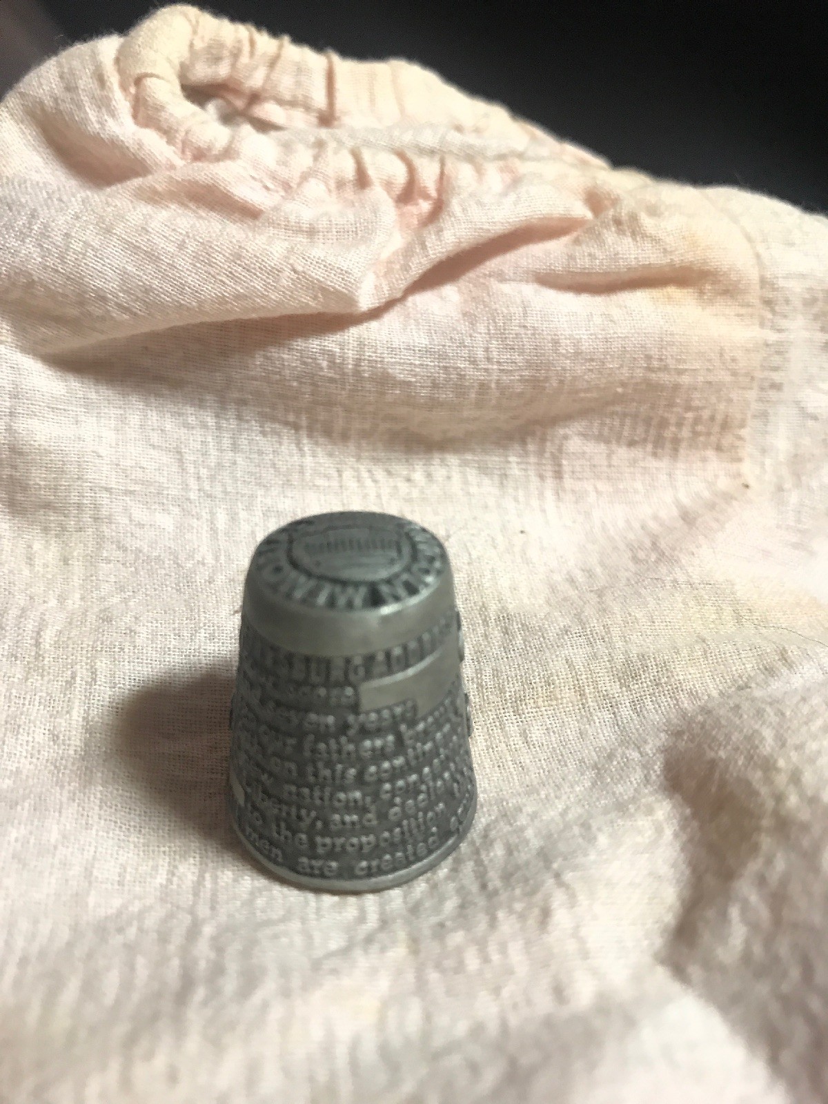 Thimble Signed Nicholas Gish Lincoln Memorial GETTAYBURG ADDRESS In  Hi-Relief