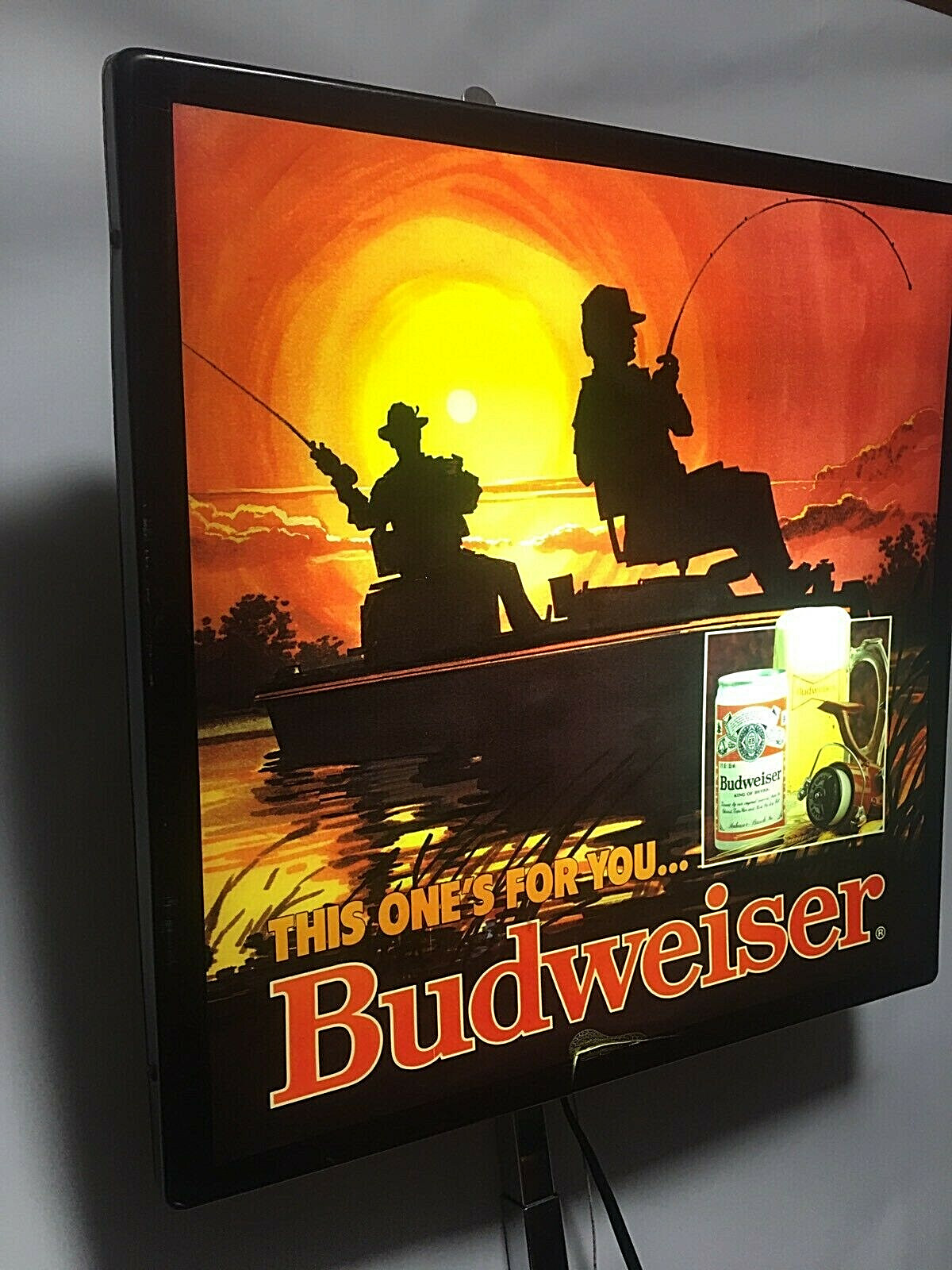 VINTAGE BUDWEISER LIGHTED BEER SIGN FISHING BOAT SUNSET Bar Man Cave Tavern