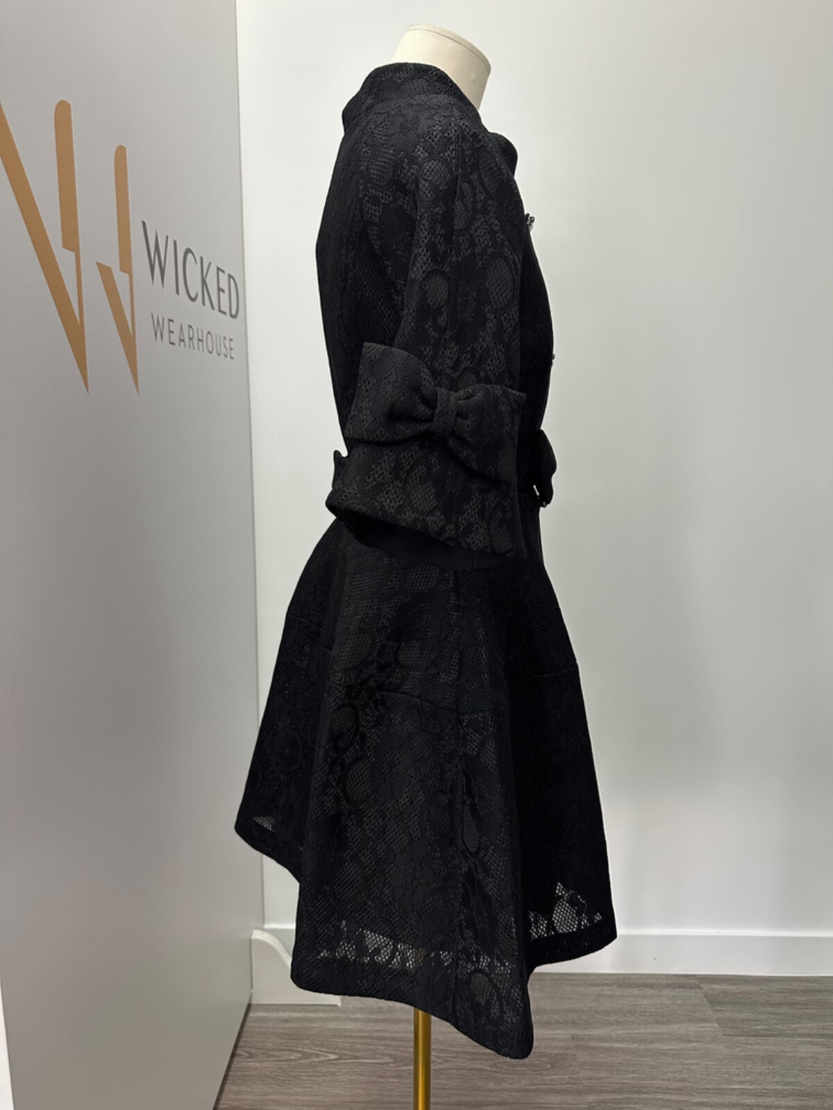Pre-owned Edward Cc1  Achour Paris Black Lace Dress Coat Jacket Crystal Buttons Sz 34