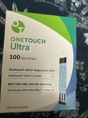One Touch Ultra Diabetic Blood Glucose Test Strips 100 Count New Exp 12/31/2024
